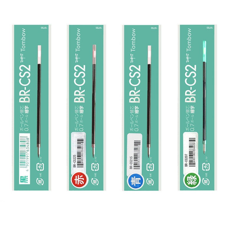 Tombow BR-CS2 Ballpoint Pen Refill - 0.7mm Black/Red/Blue/Green,3 Pack Black Red Blue Green