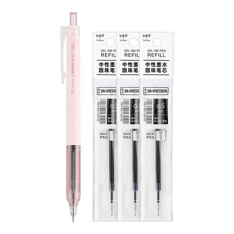 Tombow MONO Graph Lite Gel Ink Pen 0.5mm Black Ink with 3 Refills Light Pink