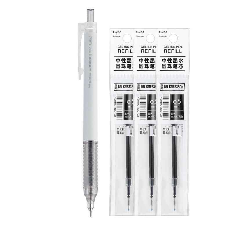 Tombow MONO Graph Lite Gel Ink Pen 0.5mm Black Ink with 3 Refills Light Grey