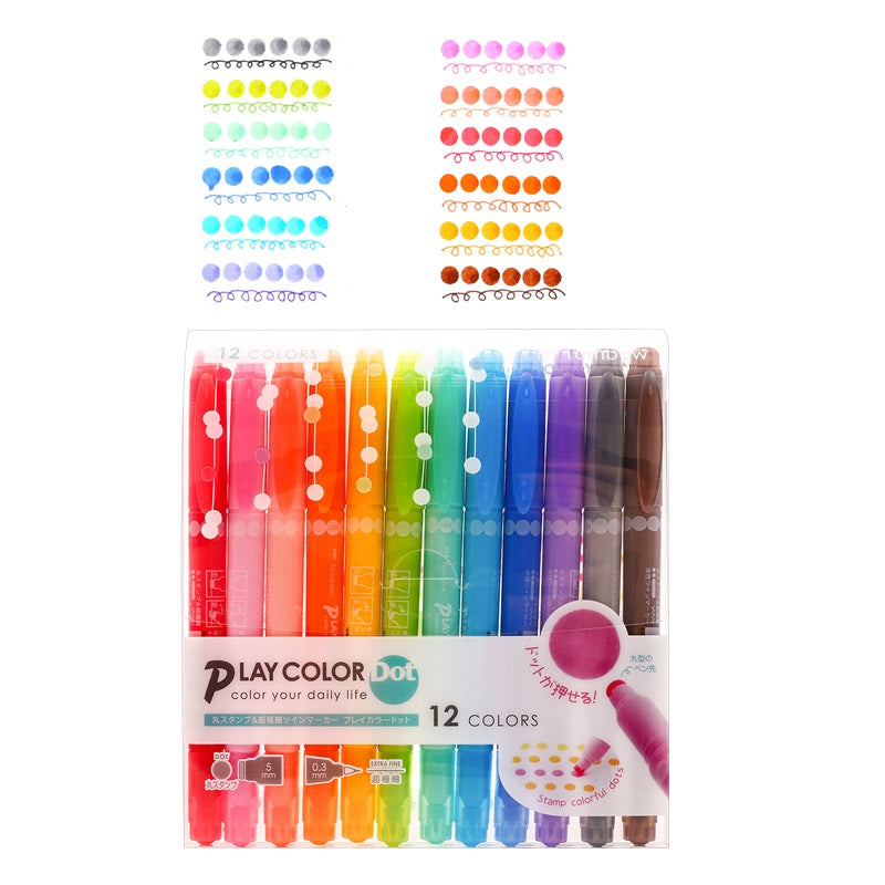 Tombow Play Color Dot Felt Tip Pen Set 3/12 Colors 12 Color Set