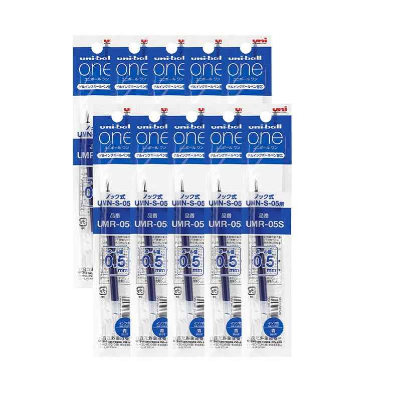 Uni-ball One UMR-05S Gel Pen Refill - 0.5 mm - Black/Blue/Red Ink 10 Pack Blue