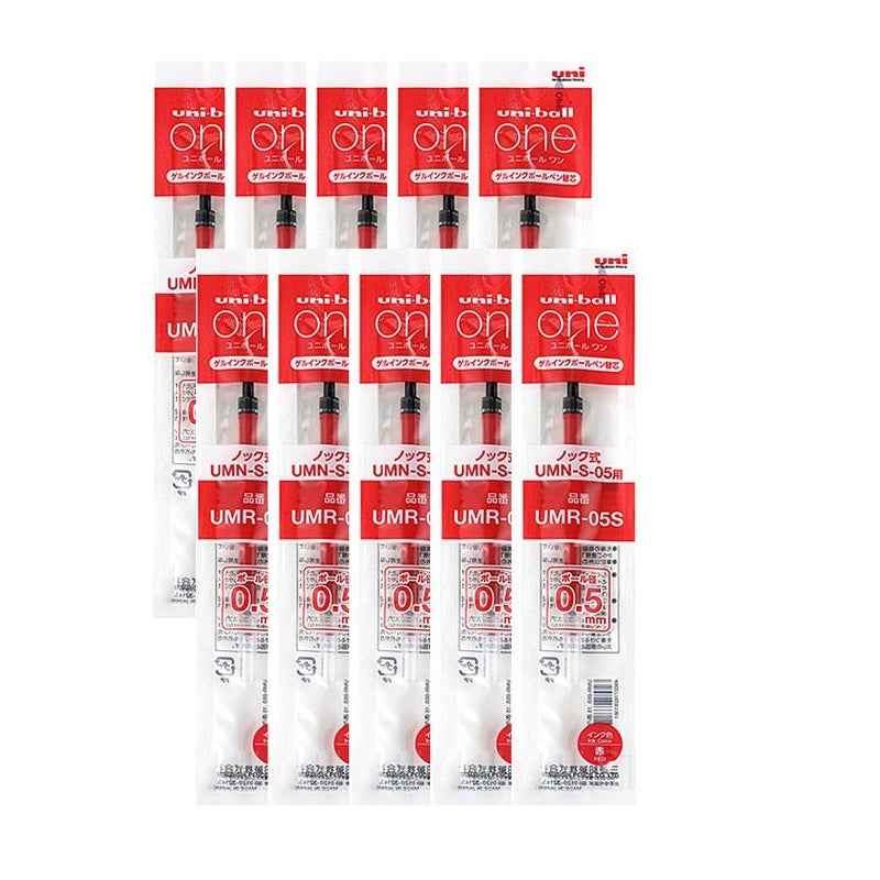 Uni-ball One UMR-05S Gel Pen Refill - 0.5 mm - Black/Blue/Red Ink 10 Pack Red