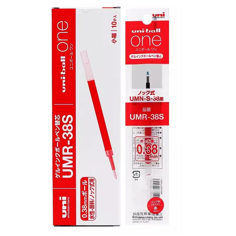 Uni-ball One UMR-38S Gel Pen Refill - 0.38mm - Black/Blue/Red Ink 10 Pack Red