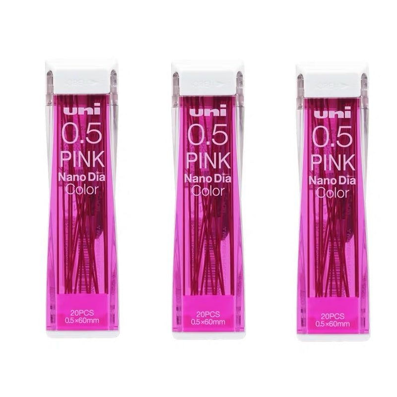 Uni NanoDia Color Mechanical Pencil Leads 0.5mm, 3 Pack Pink