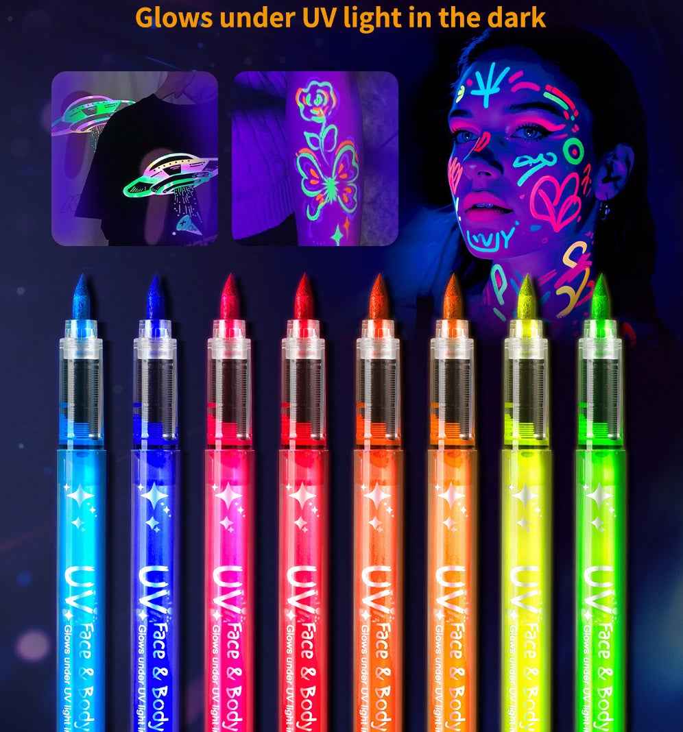 8 Color UV Face Body Paint Marker Pens Glows in the Dark