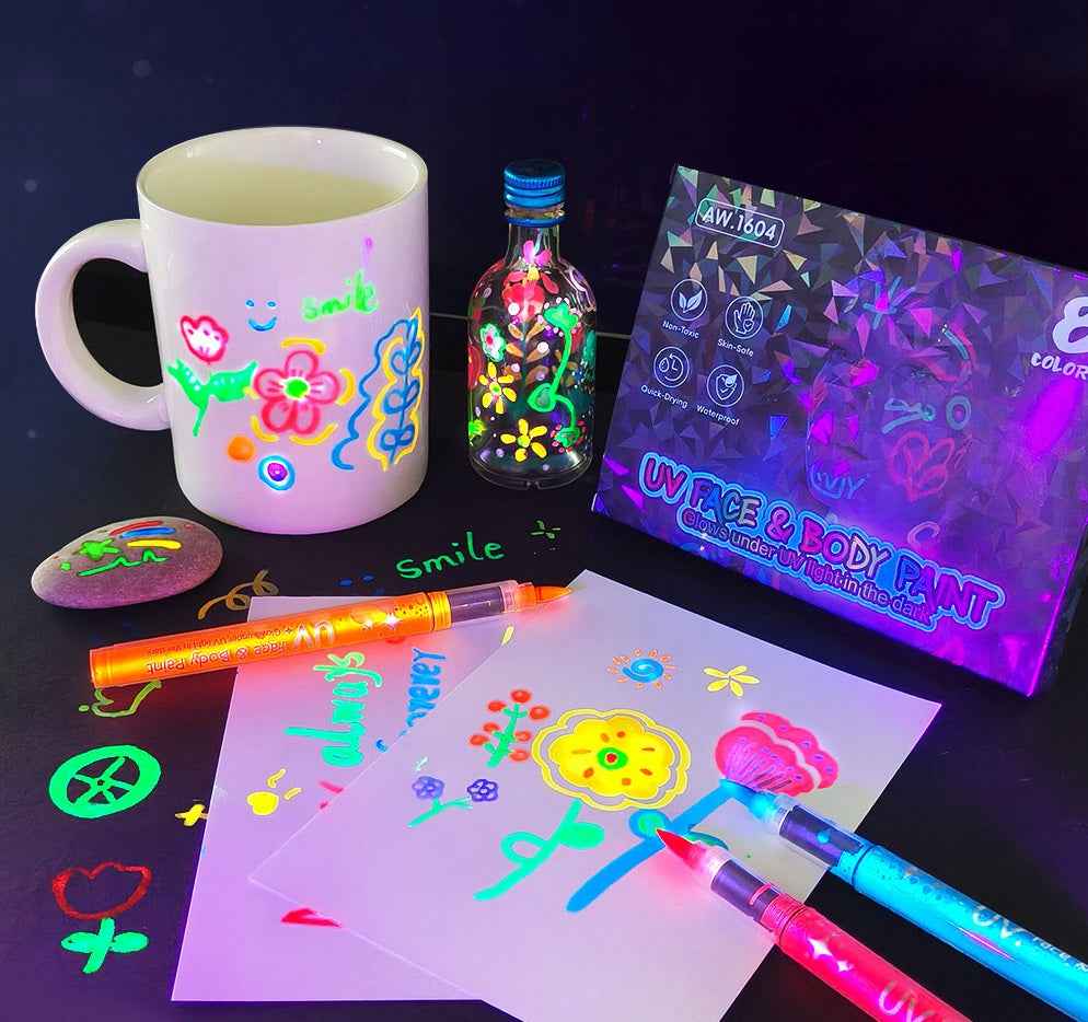 8 Color UV Face Body Paint Marker Pens Glows in the Dark
