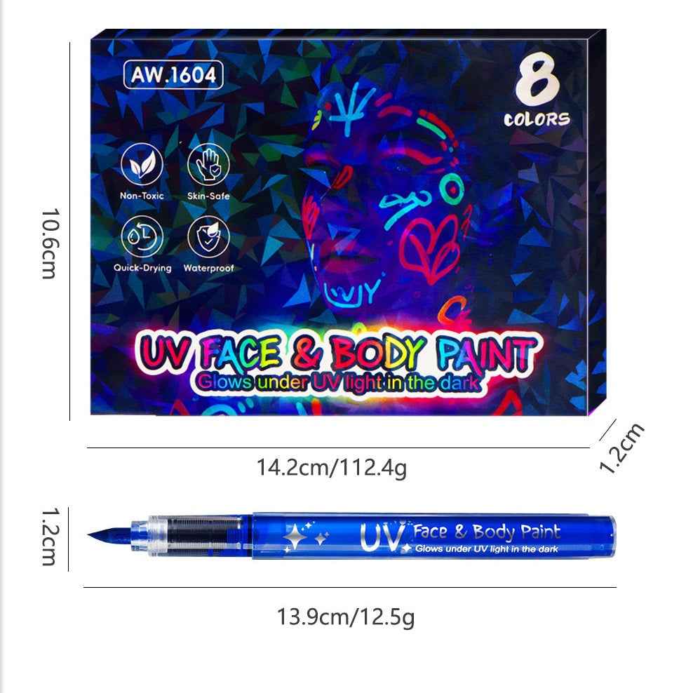 8 Color UV Face Body Paint Marker Pens Glows in the Dark