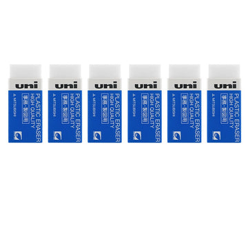Uni Plastic Erasers White 6 Pack Small