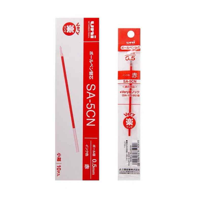 Uni SA-5CN Ballpoint Pen Refill - 0.5mm Black/Red/Blue - 10 Pack Red