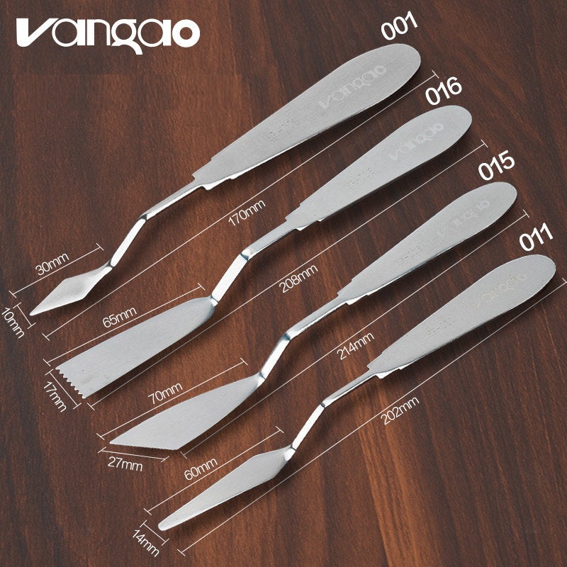 VANGAO Flexible All-Steel Palette Knives, 4-Piece Mixed-Size Set Set C