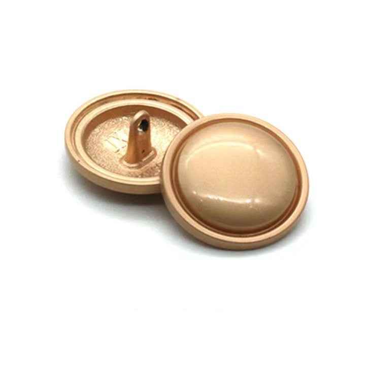 Fog gold 1-inch round metal shank button, thin edge—front and underside view