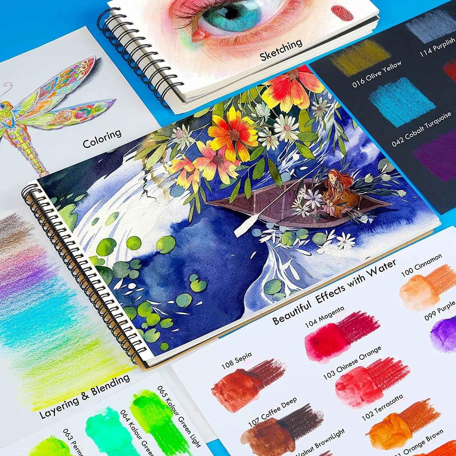 KALOUR 120 Premium Wet Dry Watercolor Pencils Set with 2 Brush