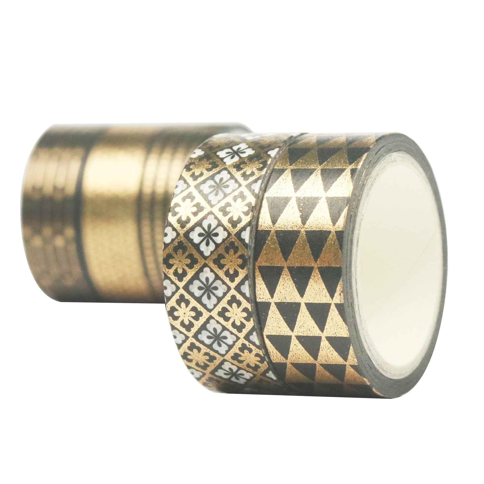 10 Rolls Black Gold Foil Print Washi Tape Set 15mm x 5m