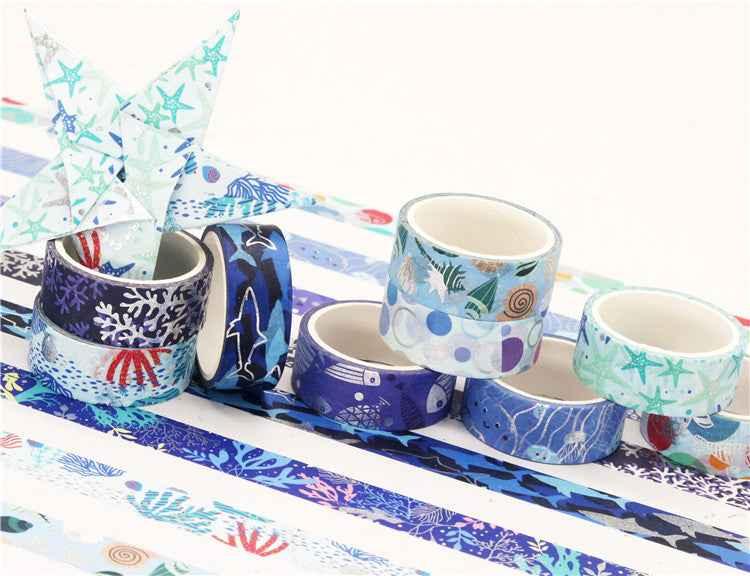 10 Rolls Blue Ocean Washi Tape Set 15mm x 4m