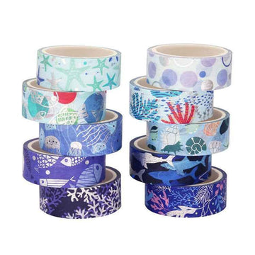 10 Rolls Blue Ocean Washi Tape Set 15mm x 4m