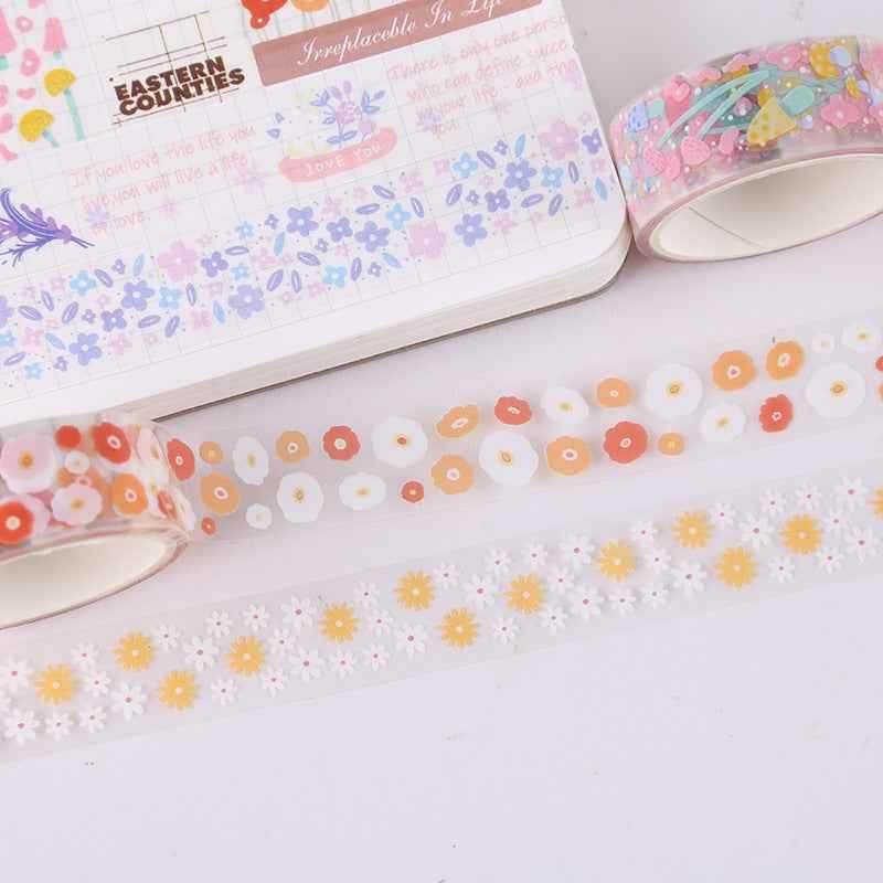30 Rolls Floral Washi Tape Set PET Decorative Flowers Patterns Transparent Masking Tapes