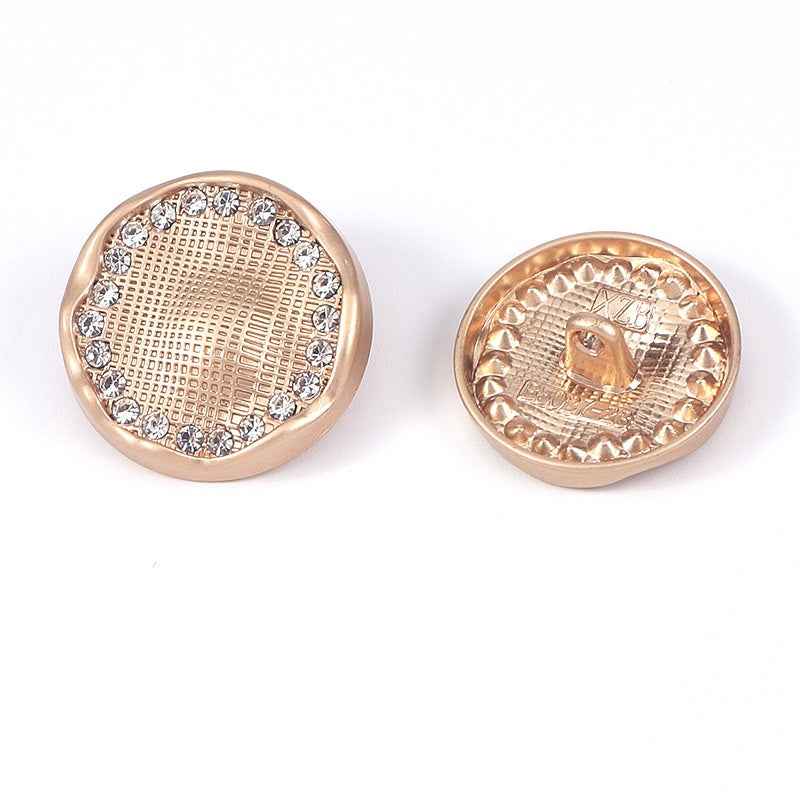 Goldfarbene Mesh-Strass-Knöpfe, rund; Vorder- und Rückseite mit Prägung