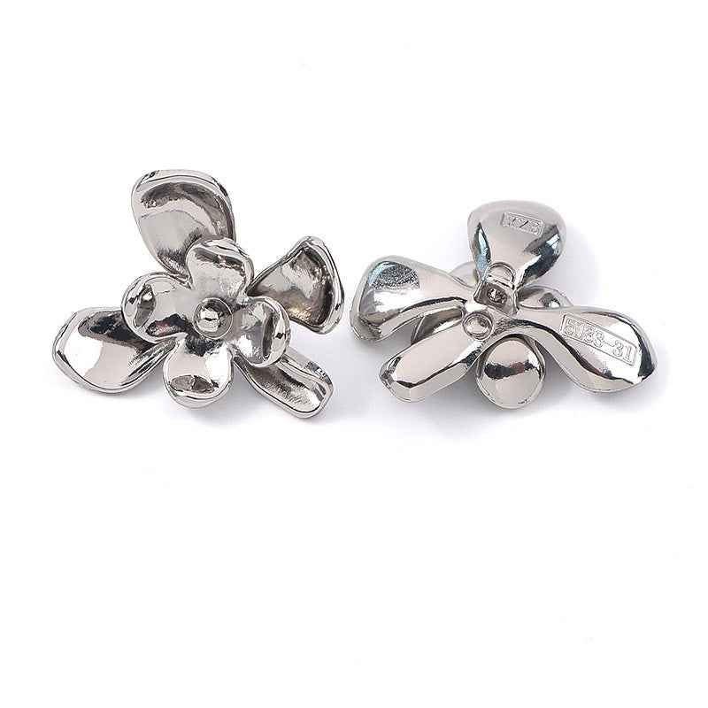 Silver floral metal shank buttons, flower shape with visible loop backs