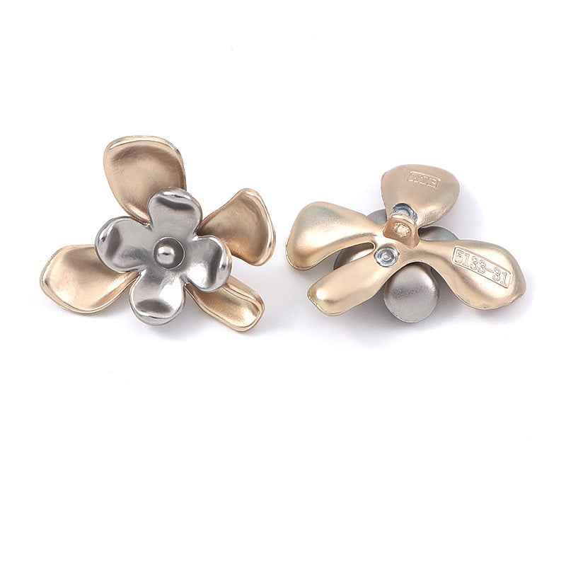 Gold and silver floral metal shank buttons, flower front with back loop detail