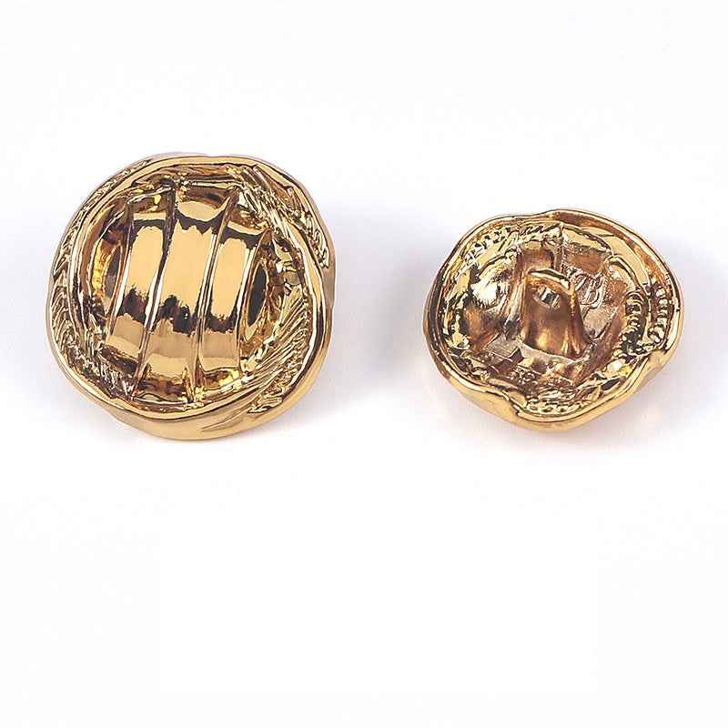 Textured stripe metal shank buttons, antique gold front close-up, 20 pcs