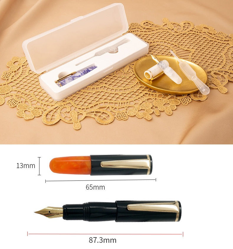 Wancher Super Mini Fountain Pen - 65mm Pocket Eyedropper Pen with Vivid Acrylic Barrel and Pipette