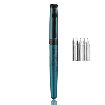 Wing Sung 9581 Fountain Pen 5 Nib Set – Metal Body Amber Green Obsidian Amber Green