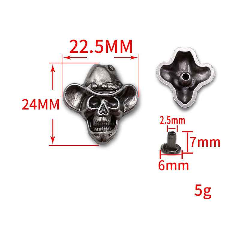 Skull rivet size: 22.5×24mm; stud height 7mm; 5g