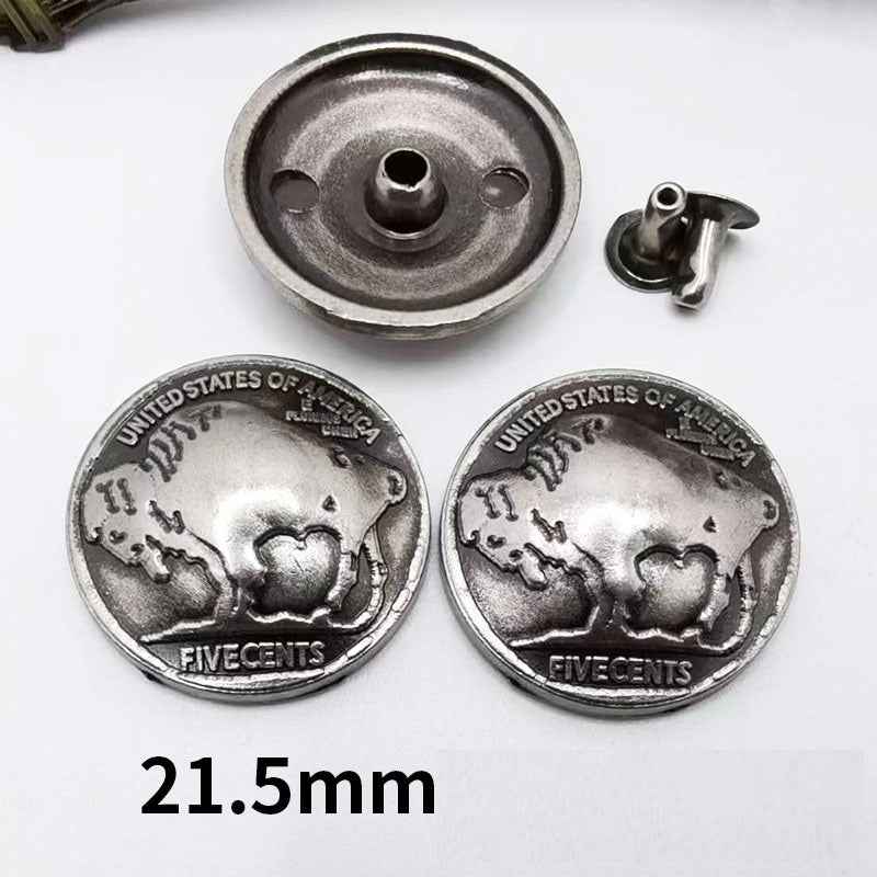 Antique silver bison head rivet stud, 21.5mm face detail