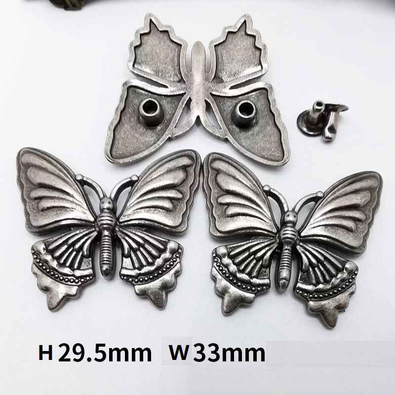 Antique silver butterfly rivet stud buttons, 4-piece set, size H29.5 W33mm