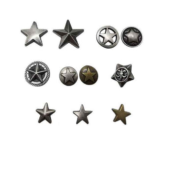 Stern-Studs aus Metall, silbern, flache Punk-Spikes mit variierter Sternform