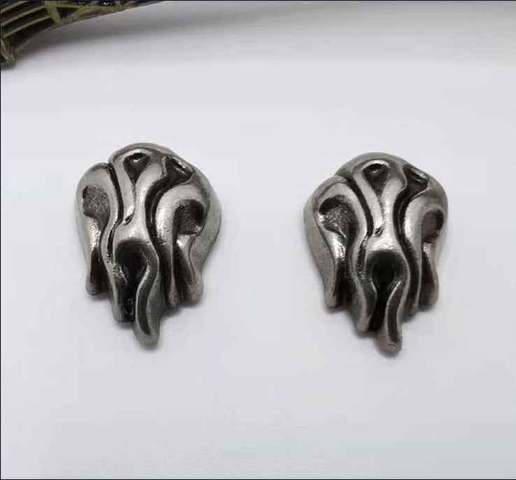 Vintage flame stud rivets in dark silver metal, leather craft hardware (pair shown)