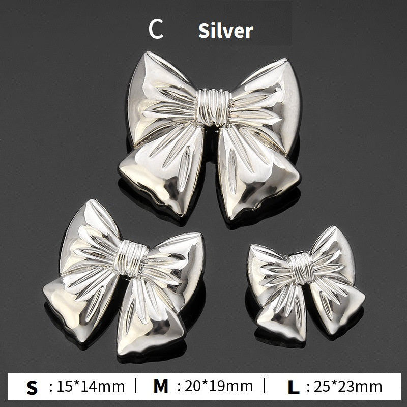 Silver bow tie metal buttons, three sizes (S/M/L) with pleated ribbon center