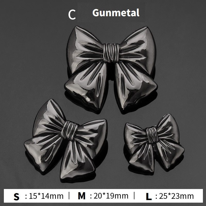 Gunmetal gray bow tie metal buttons, three sizes (S/M/L) with pleated ribbon center