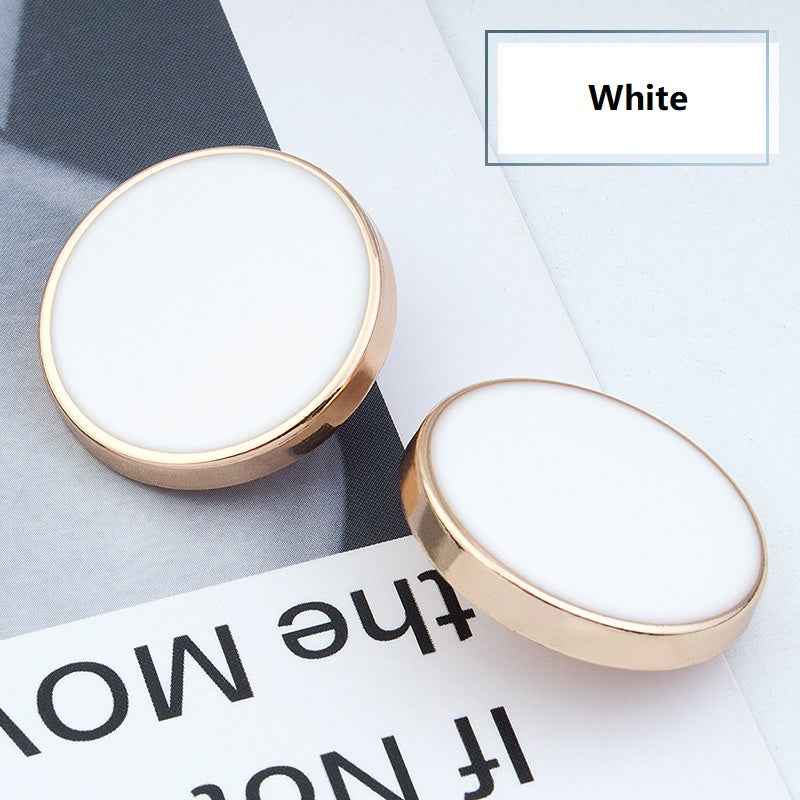 Round alloy shank button, white face with gold-tone rim (36-pack)