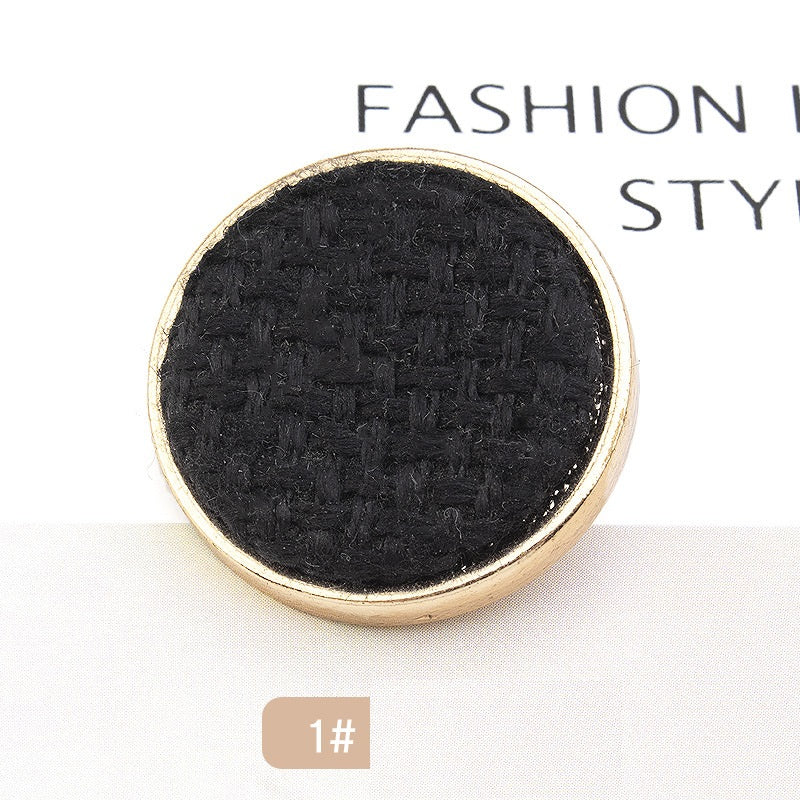 Black fabric-covered textured metal button, slim edge, 18/21/25mm