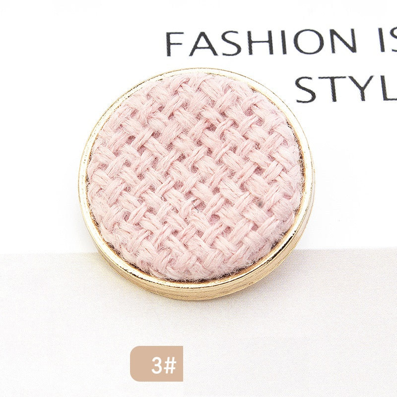 Pink fabric-covered textured metal button, slim edge, 18/21/25mm