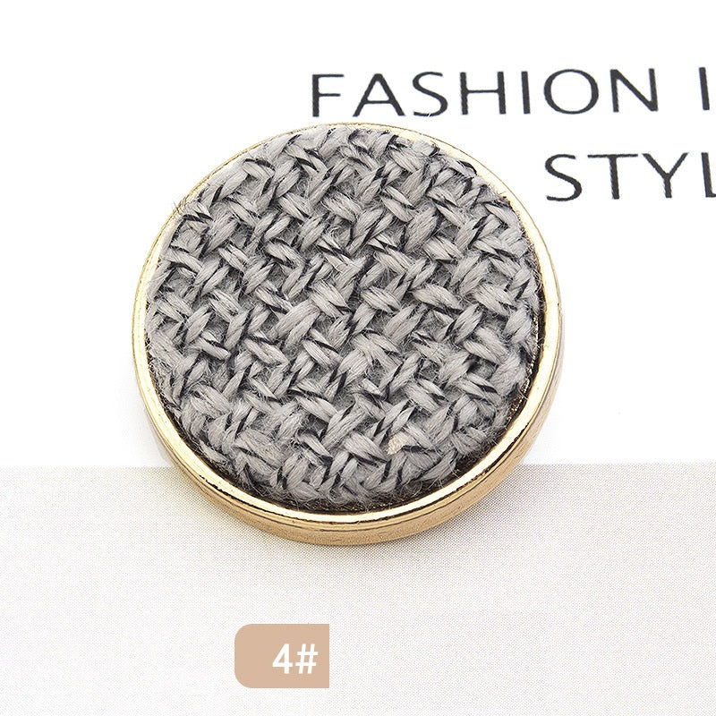 Grey fabric-covered textured metal button, slim edge, 18/21/25mm