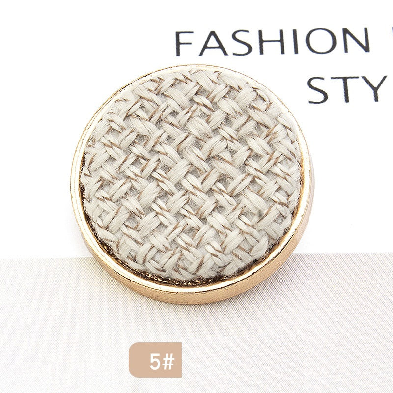 Light beige fabric-covered textured metal button, slim edge, 18/21/25mm