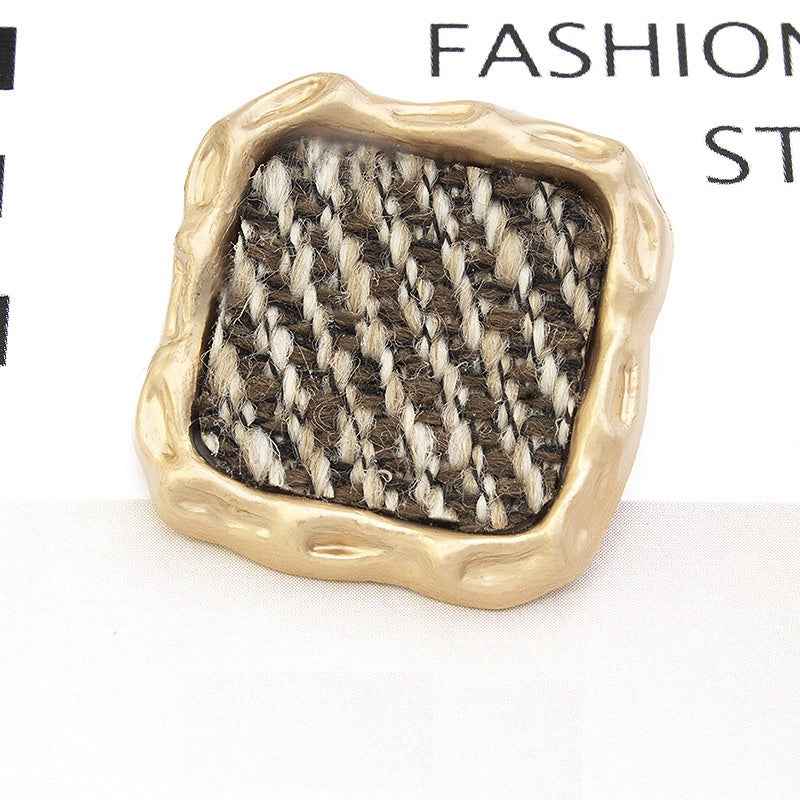 21/25mm square fabric-covered metal button, coffee-brown woven texture