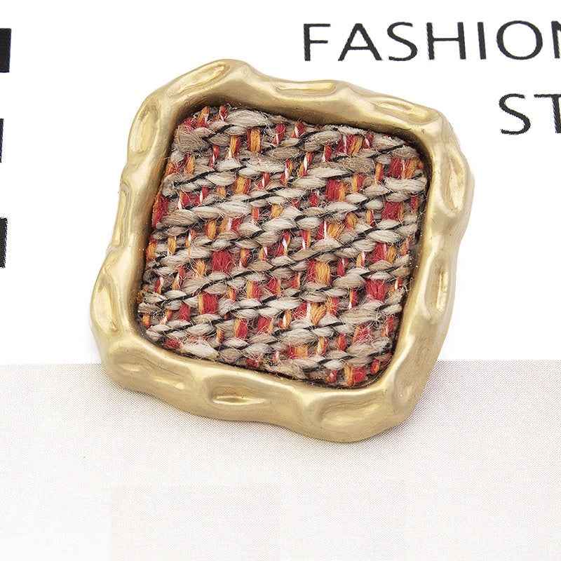 21/25mm square fabric-covered metal button, red multi-color woven texture