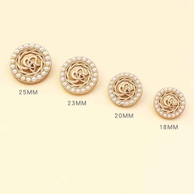 Pearl coat buttons with sizes 18mm, 20mm, 23mm, 25mm and gold spiral center