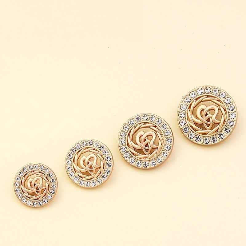 18-25mm rhinestone coat shank buttons, gold spiral center with silver crystal border
