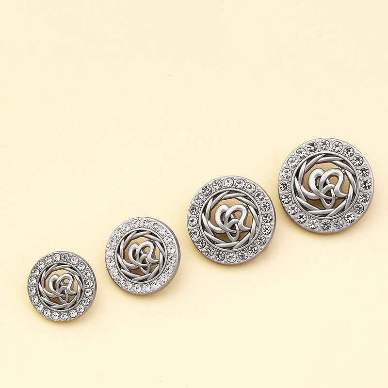 18-25mm rhinestone coat shank buttons, gold spiral center with silver crystal border