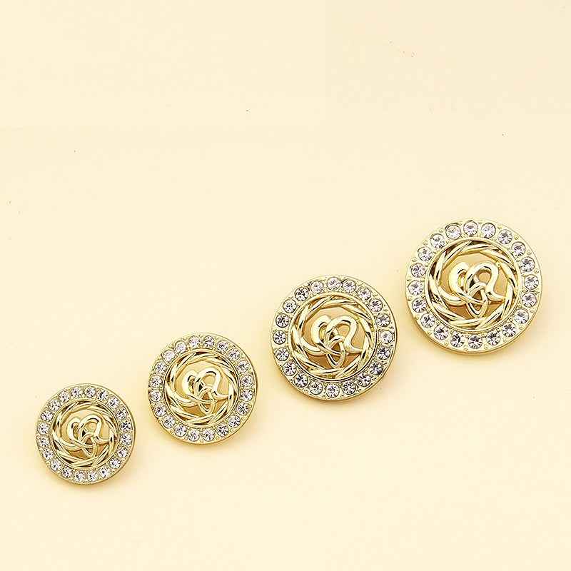 18-25mm rhinestone coat shank buttons, gold center with silver crystal border