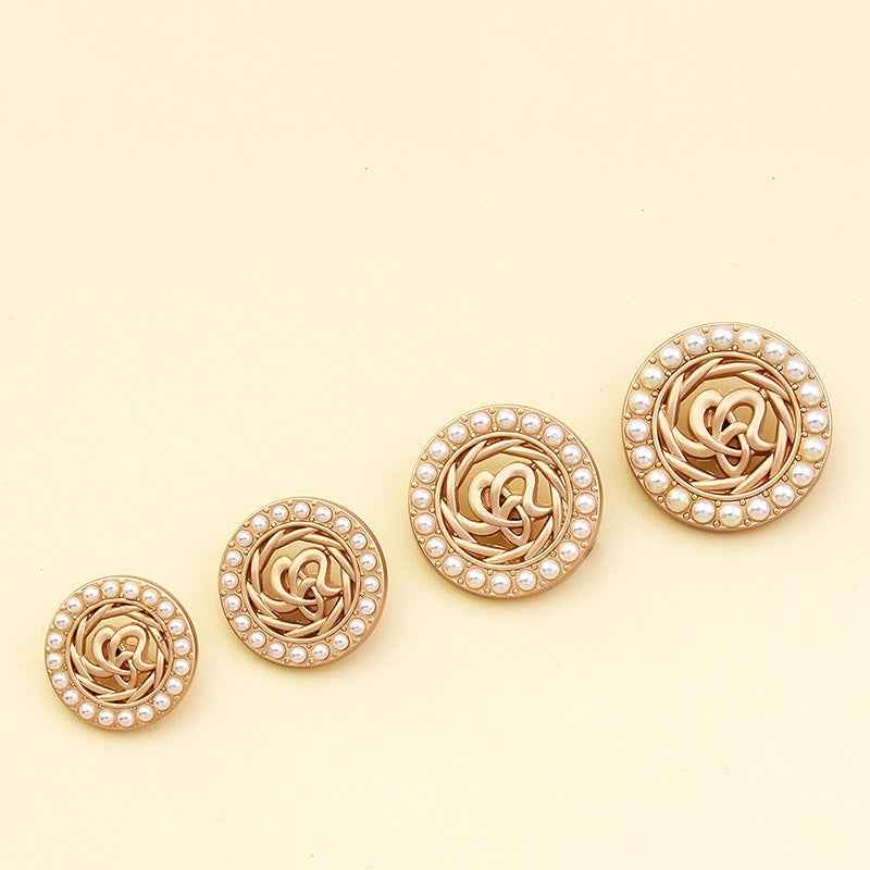 18-25mm pearl coat shank buttons, gold spiral center with pearl-studded border