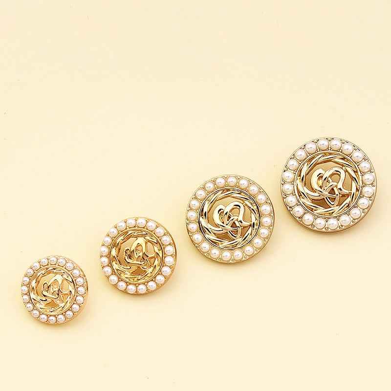 18-25mm pearl coat shank buttons, gold spiral center surrounded by white pearls