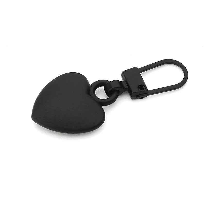Black heart zipper pull, detachable metal clip pull tab
