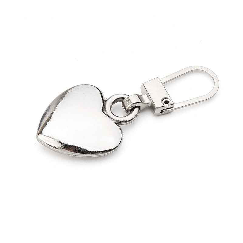 Black heart zipper pull, detachable metal clip pull tab