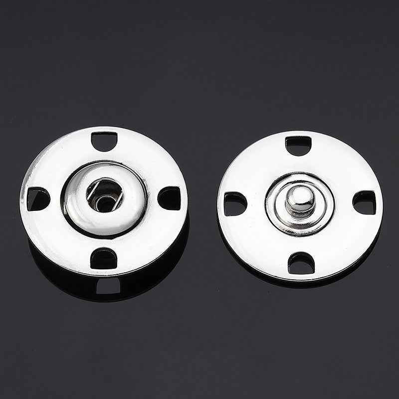 Gold metal hidden snap buttons, round disc with 4 notches and center snap posts