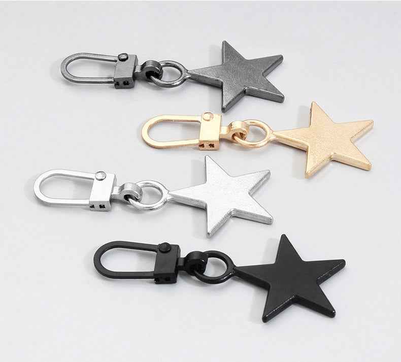 15-piece detachable star zipper pulls: mixed metal finishes, star charms on clasp clips